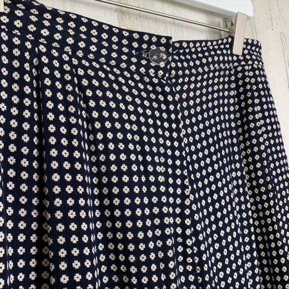 Vintage High Rise Navy Flower Print Elastic Waist Trousers Size Large - Picture 3 of 11